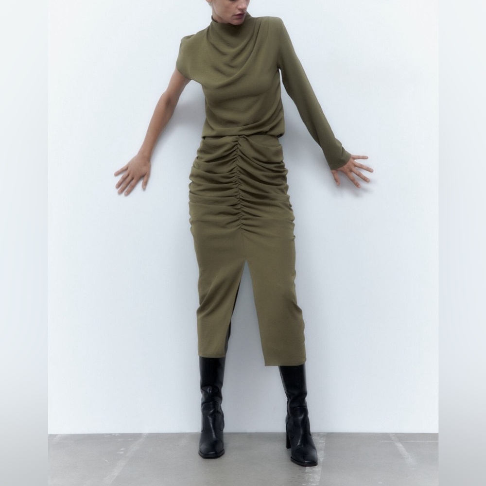 ZARA DOUBLE SPLIT DRAPED MIDI SKIRT - S2421